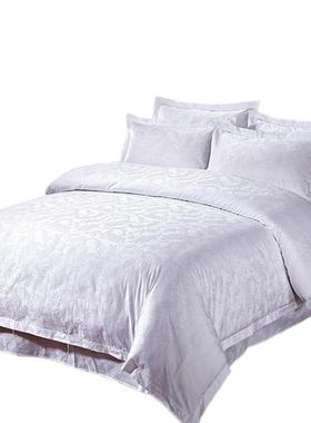 酒店宾馆三四件套4060支纯白色贡缎提花被套床单酒店布草床上用品