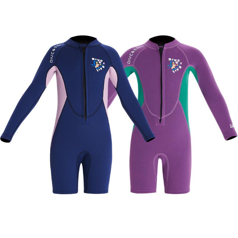 新款2.5mm儿童潜水服女保暖连体潜水衣浮潜防寒冲浪水母泳衣