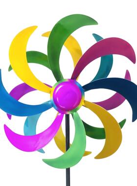 户外花园庭院彩色风车凤转花插田园插件装饰摆件铁艺创意插枝