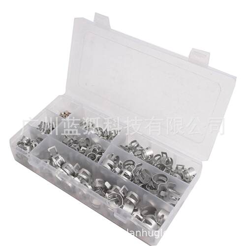 汽车水管油管喉箍160pcs盒装银色弹簧管夹钢带型弹性卡箍
