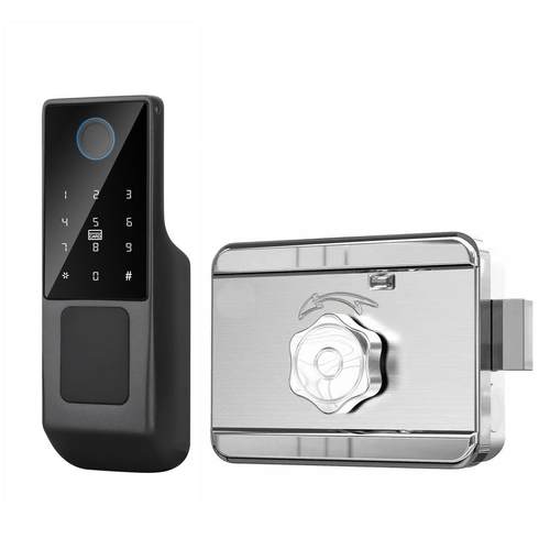 防水户外铁门指纹锁通通锁tuya智能门锁公寓密码牛头锁厂家