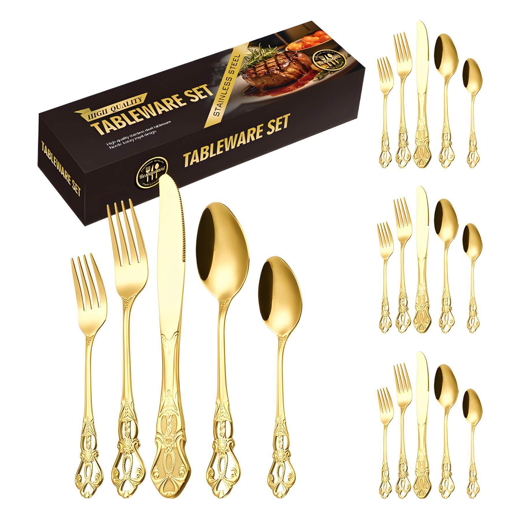 皇庭不锈钢餐具牛排刀叉勺20/24/30件套装酒店复古浮雕西餐具,餐饮具,西餐餐具套装,淘宝优惠券,粉丝福利购,淘宝优惠卷