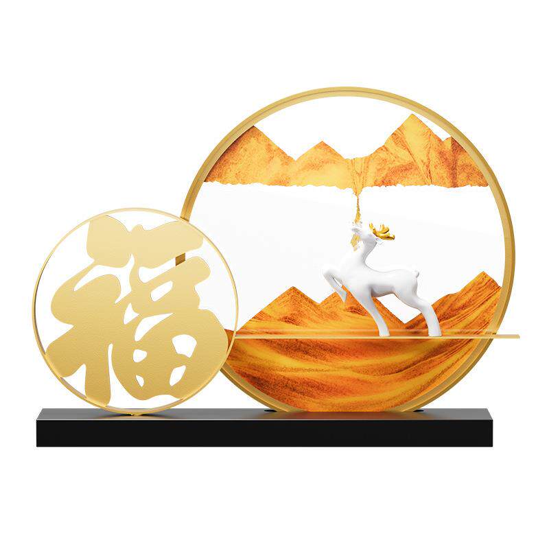 新中式招财福禄流沙画摆件办公室山水流沙3D创意礼品沙漏画工艺品