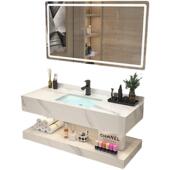 双层岩板一体卫浴洗手台卫生间洗漱池轻奢浴室柜组合挂墙式 洗脸盆