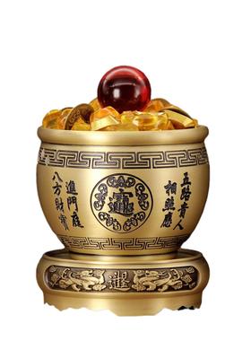 纯黄铜聚宝缸招财米缸八宝缸对联缸办公室客厅百福创意纪念品金属