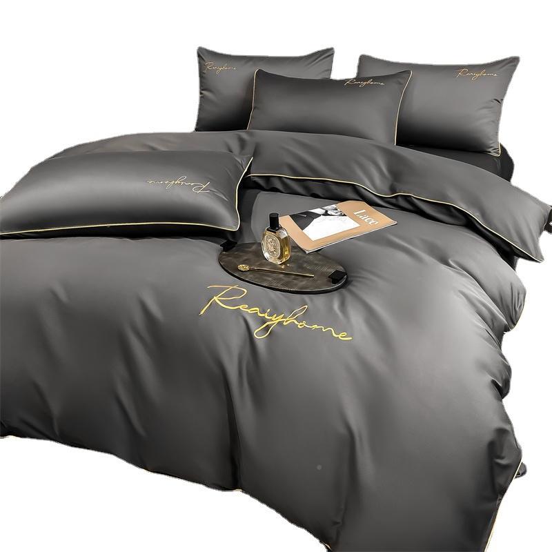 单套6北欧风长纯棉纯色刺绣0S支绒棉全棉床MS被上用品三件套