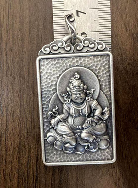 999纯银圆款黄财神吊坠立体实心五路米神足银项链男女本命佛项坠