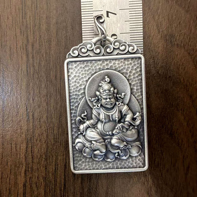 999纯银圆款黄财神吊坠立体实心五路米神足银项链男女本命佛项坠