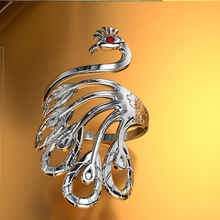 孔雀开口戒指女时尚潮流镀铂金简约凤凰食指戒时尚泰银饰品潮流