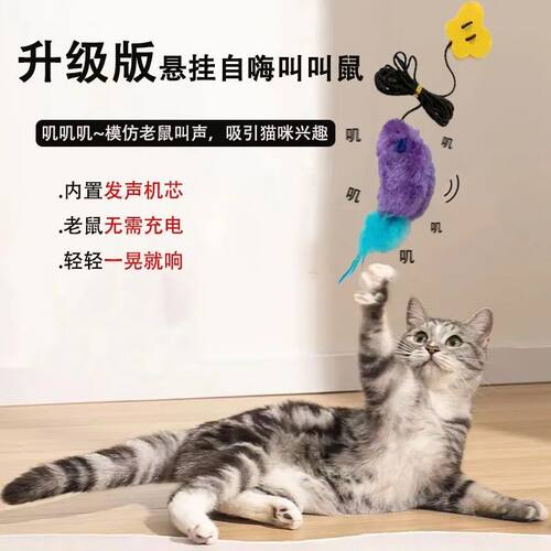 发声老鼠玩具猫咪挂门秋千解闷自