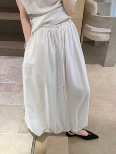 EASE韩版正品256179百搭显瘦松紧腰休闲半身裙女(41天丝+8亚麻)