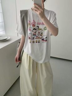 百搭显瘦圆领卡通短袖 sevenmeter韩系正品 T恤女上衣舒适81887