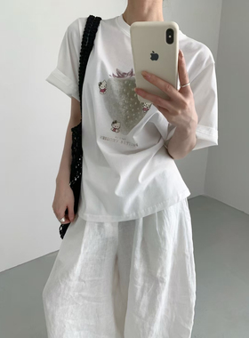韩版正品小个子百搭显瘦圆领卡通印花短袖T恤女81635
