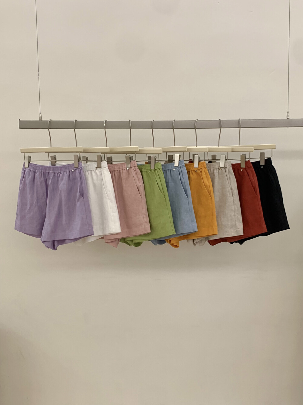 TE韩系正品糖果色100%亚麻百搭显瘦松紧腰抽绳休闲短裤女舒适4192