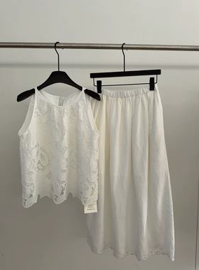 HuaYuanD韩系百搭显瘦圆领重工吊带+半身裙两件套256169