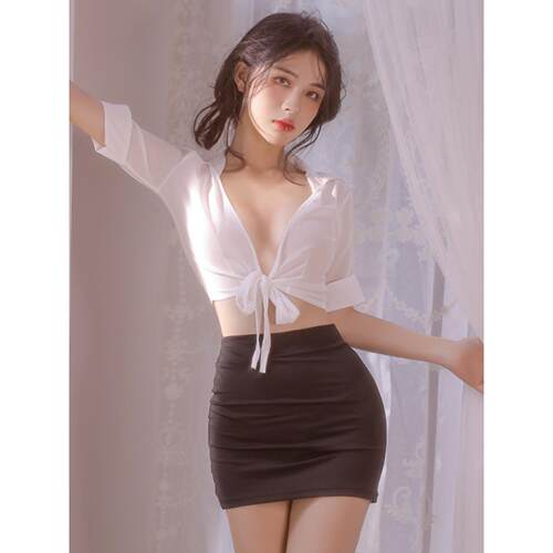 御姐风秘书性感纯欲夏天上衣衬衫套装jk制服修身ol职业白衬衫女夏