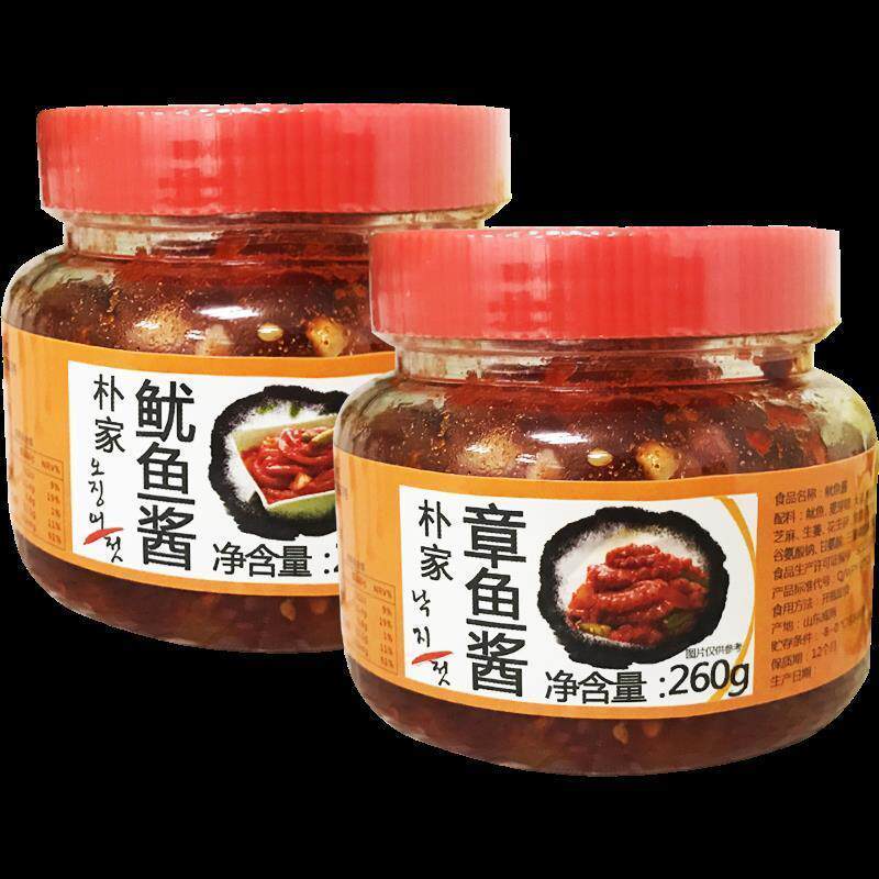 朴家韩式章鱼酱鱿鱼酱组合 寿司用生拌八爪鱼辣海鲜酱下饭 2罐装