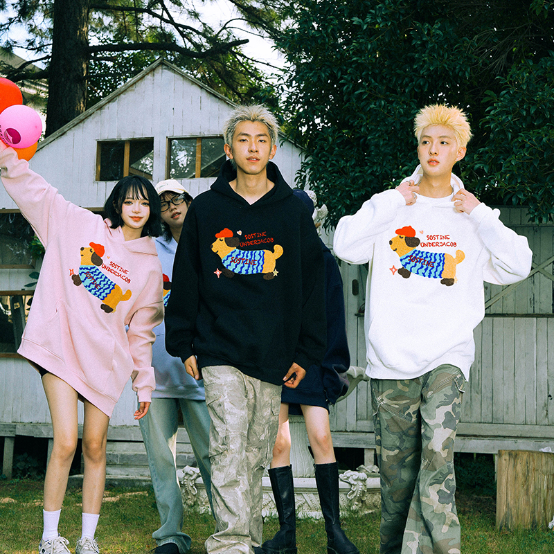 SOSTINE创意小狗重工毛巾绣卫衣