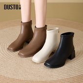 新款 女鞋 时尚 大东2025冬季 优雅时装 靴方头短毛绒中跟短筒女靴子