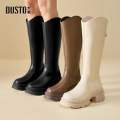 大东2025冬季 潮流长筒靴圆头高跟粗跟车缝线高筒女靴 时尚 新款 女鞋