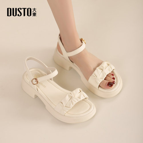 DUSTO大东一字带粗跟简约女凉鞋