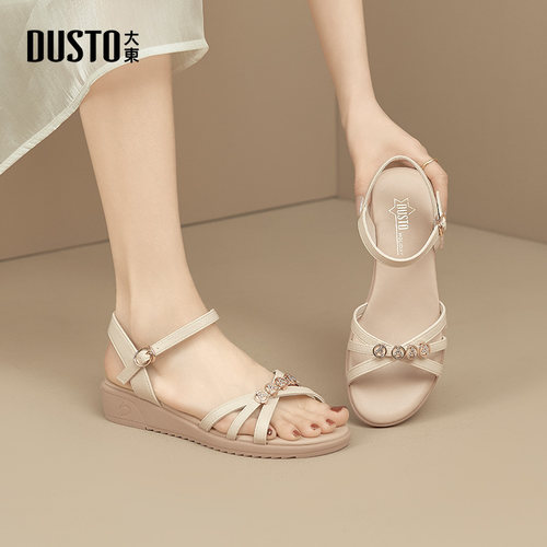 DUSTO大东休闲坡跟圆头女凉鞋女