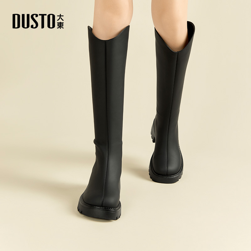 大东女靴长筒圆头厚底粗跟骑士靴