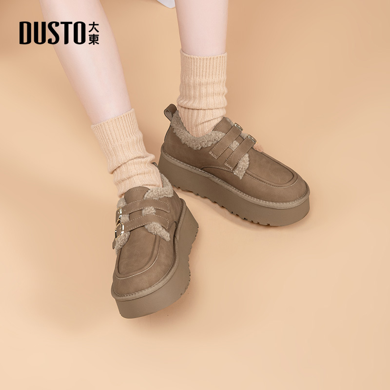 大东女鞋毛毛鞋加绒保暖厚底圆头