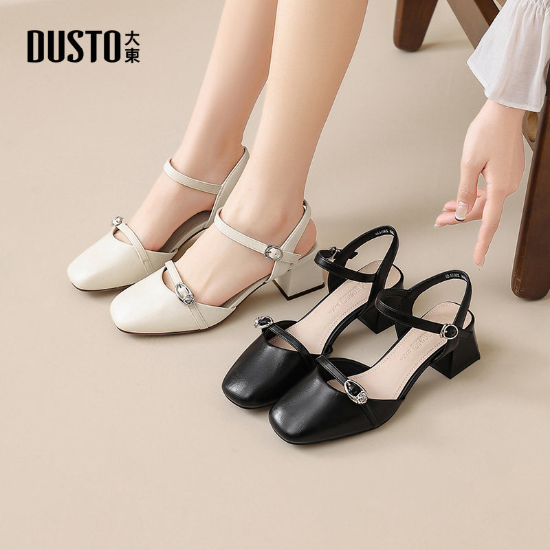 大东凉鞋女鞋2025夏季新款仙女通勤女凉鞋包头玛丽珍中粗跟后空凉