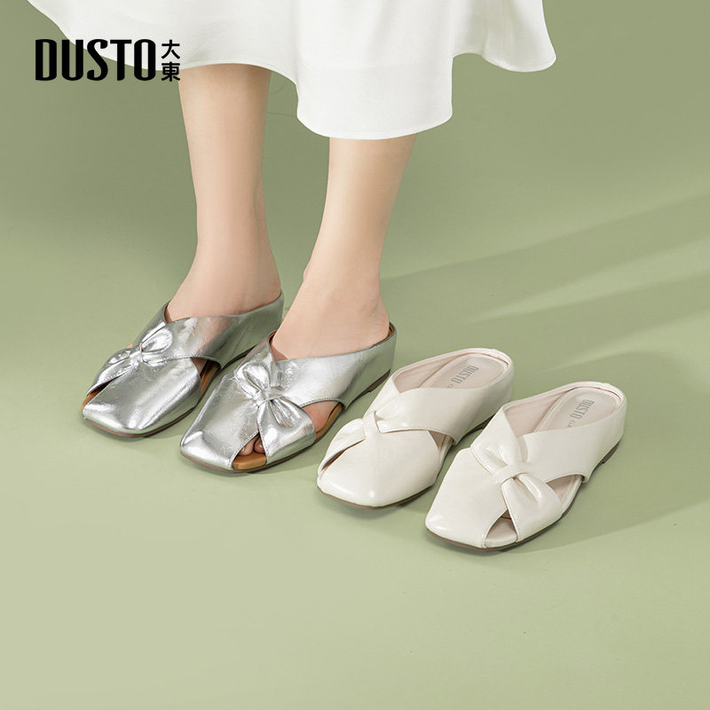 大东包头拖鞋女2026夏季新款时尚简约坡跟休闲镂空一字拖穆勒鞋女