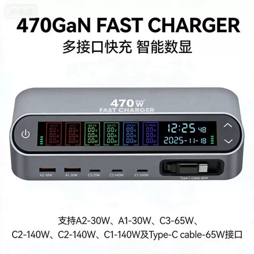 新款氮化470W镓伸缩数字跨境桌面140W超级PD31充电器快充充显屏