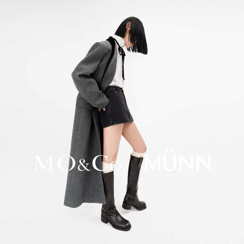 MO&Co.MUNN设计师联名垫毛肩羊毛呢西装大衣外套极简风摩新品