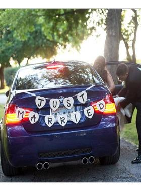 个性 欧美畅销婚庆装饰拉花 JUST MARRIED 拉花 婚纱照拉花