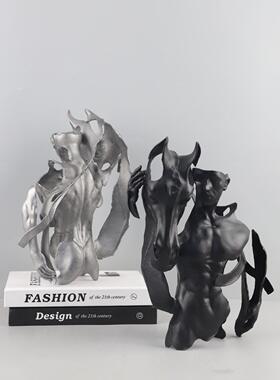 北欧创意抽象金属勇士与马艺术摆件客厅玄关别墅电视柜家居装饰品