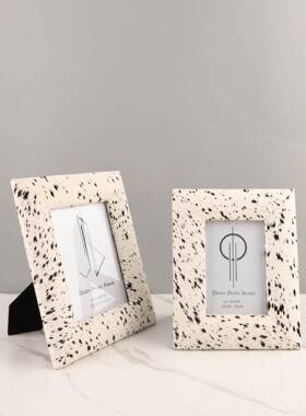 欧式轻奢马毛黑白斑点相框摆件卧室客厅桌面书房样板房家居装饰品