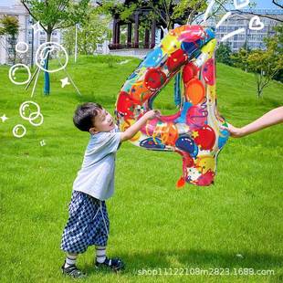 生日缤纷数字气球40寸铝膜23岁儿童宝宝拍照道具男孩装饰场景布置