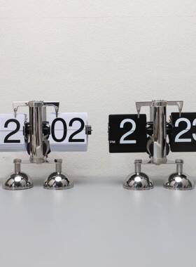 北欧创意金属银色自动翻页时钟家居客厅电视柜卧室桌面装饰品摆件