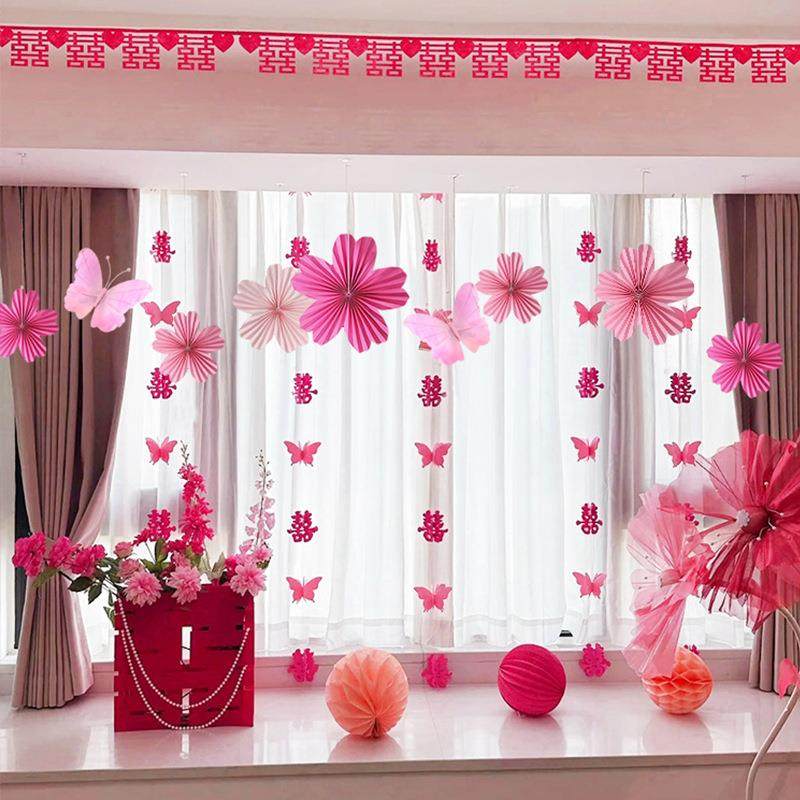 结婚装饰女方卧室飘窗拉花婚房布置男方新房花朵折扇蝴蝶喜字套装,节庆用品/礼品,陪嫁用品套装,淘宝优惠券,粉丝福利购,淘宝优惠卷