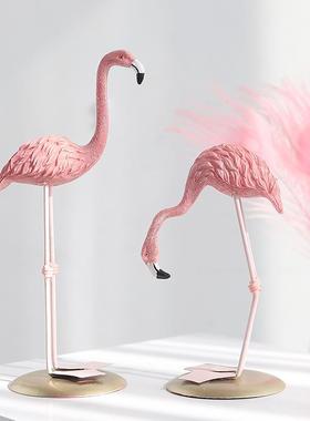 创意树脂工艺品ins 火烈鸟卡通摆件家居客厅轻奢风桌面装饰品