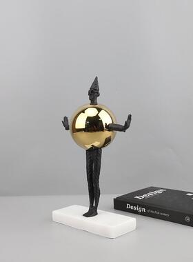 现代简约抽象大理石金属盔甲人物雕塑摆件客厅玄关书房家居装饰品