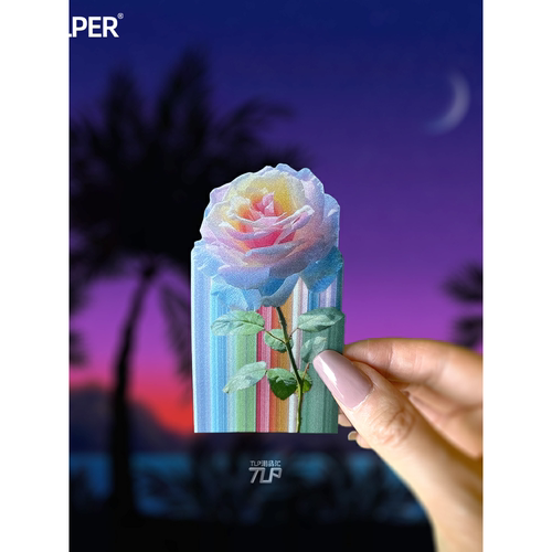 彩虹色玫瑰花月季花车贴原创