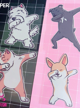 TLP套贴 Dabbing街舞狗狗高地梗斗牛犬柯基宠物可爱跳舞防水贴纸