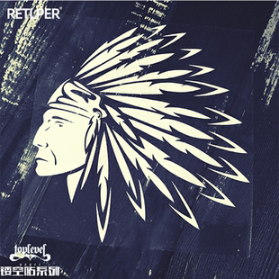 TLP镂空车贴  羽冠印第安人头饰乌鸦鹰羽图腾装饰贴