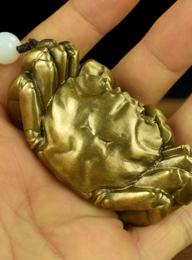 铜实心横财螃蟹玩具手p把件茶宠男女随身纵横天下偏财八方来财挂