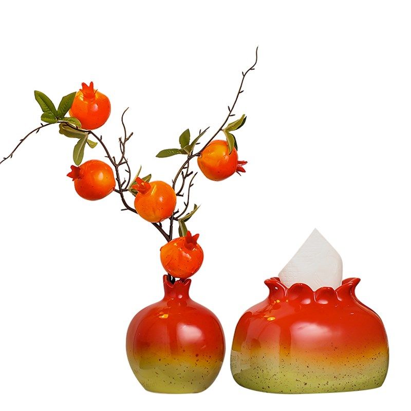 石榴陶瓷花瓶摆件客厅插花轻奢高B级感创意装饰新款桌面餐巾纸盒,家居饰品,装饰摆件,淘宝优惠券,粉丝福利购,淘宝优惠卷