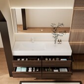 中古风岩板热弯一体盆浴q室柜组合卫生间黑胡桃木洗漱台洗手洗脸