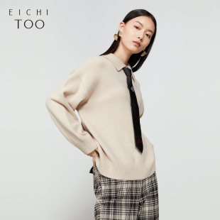 饰减龄毛衣女上衣 女春男友风宽松领带装 爱居兔长袖 针织衫