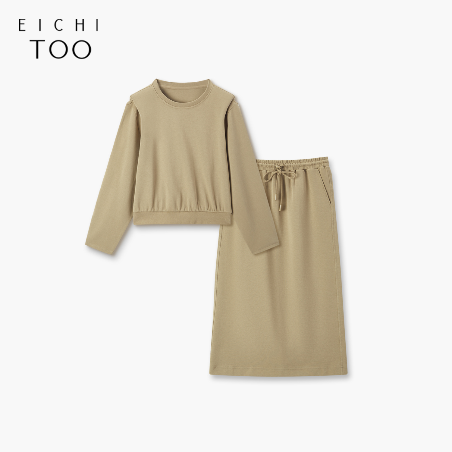 爱居兔秋季带垫肩宽松无帽卫衣直筒裙套装