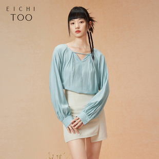 女装 秋季 v领雪纺衫 时尚 爱居兔轻薄长袖 罩衫 衬衫