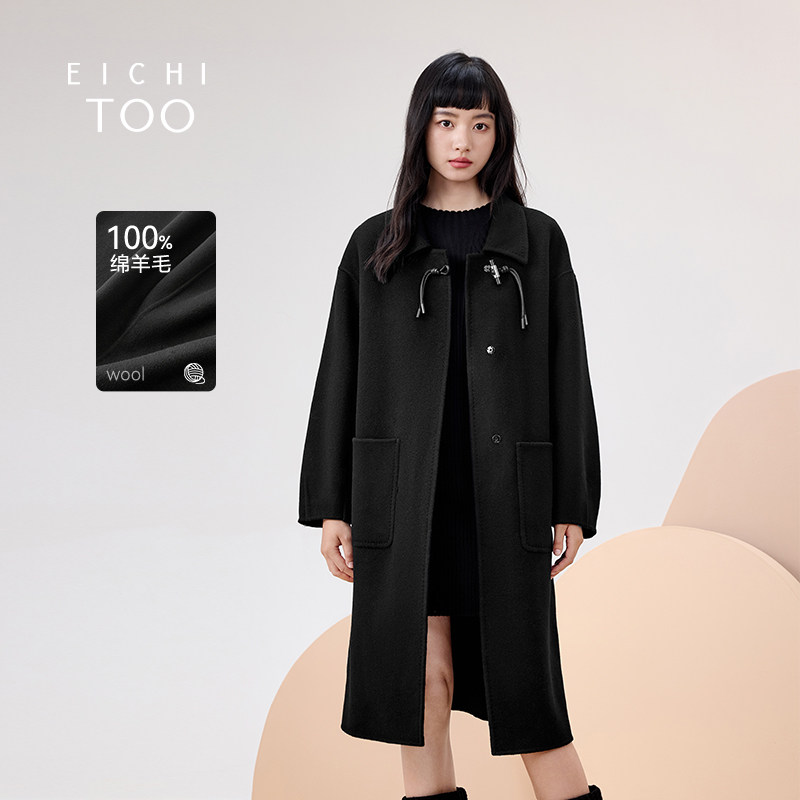 爱居兔全羊毛大衣女冬季经典黑色牛角扣双面呢大衣,女装/女士精品,毛呢外套,淘宝优惠券,粉丝福利购,淘宝优惠卷